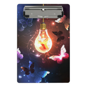 Glowing Light Bulb with Night Butterflies Mini Clipboard