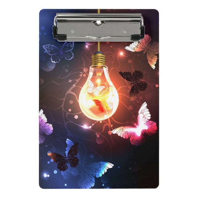 Glowing Light Bulb with Night Butterflies Mini Clipboard (Front)