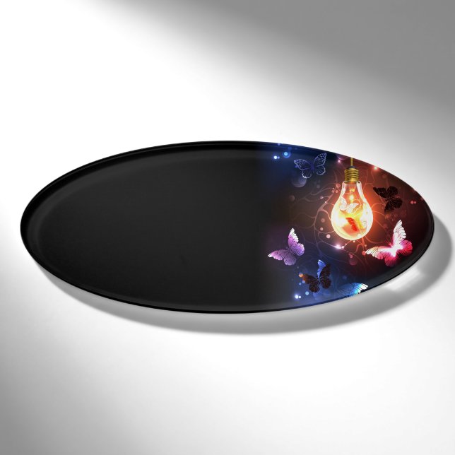 Glowing Light Bulb with Night Butterflies Name Tag (Front)