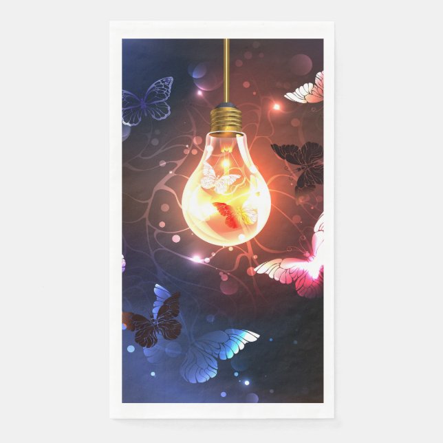 Glowing Light Bulb with Night Butterflies Napkin (Front)