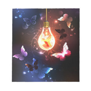Glowing Light Bulb with Night Butterflies Notepad