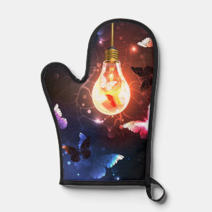 Glowing Light Bulb with Night Butterflies Oven Mitt