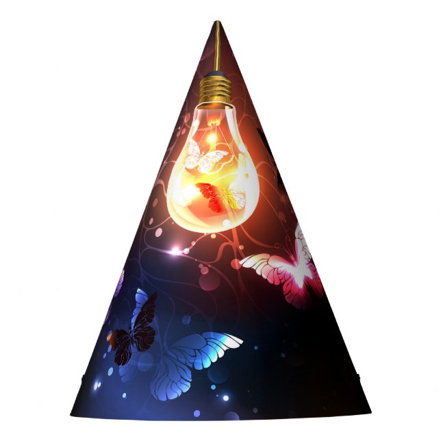 Glowing Light Bulb with Night Butterflies Party Hat (Front)