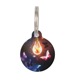 Glowing Light Bulb with Night Butterflies Pet Tag