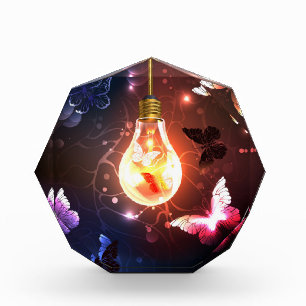 Glowing Light Bulb with Night Butterflies Photo Block