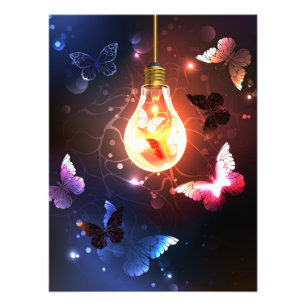 Glowing Light Bulb with Night Butterflies Photo Print
