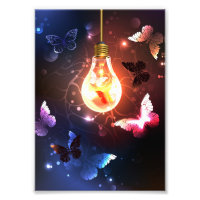 Glowing Light Bulb with Night Butterflies