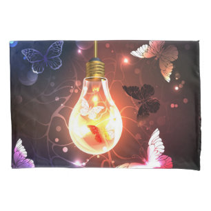 Glowing Light Bulb with Night Butterflies Pillowcase