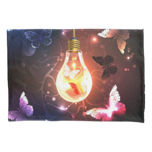 Glowing Light Bulb with Night Butterflies Pillowcase