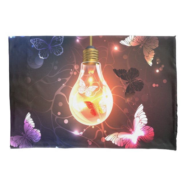 Glowing Light Bulb with Night Butterflies Pillowcase (Front-Left)
