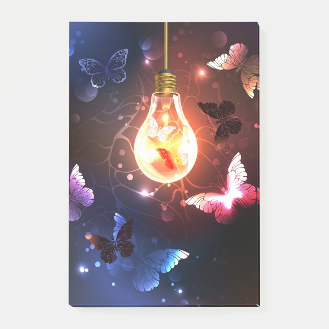 Glowing Light Bulb with Night Butterflies Post-it Notes (Front)