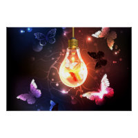 Glowing Light Bulb with Night Butterflies