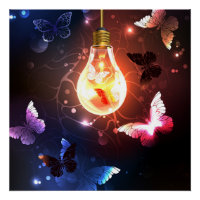 Glowing Light Bulb with Night Butterflies
