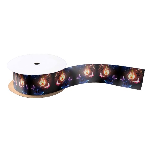 Glowing Light Bulb with Night Butterflies Satin Ribbon (Spool)