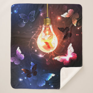 Glowing Light Bulb with Night Butterflies Sherpa Blanket