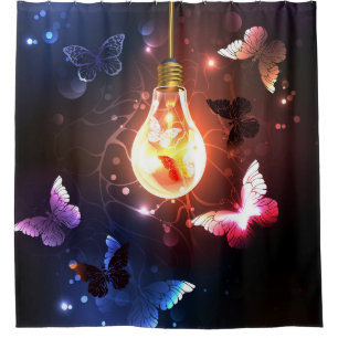 Glowing Light Bulb with Night Butterflies Shower Curtain