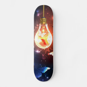 Glowing Light Bulb with Night Butterflies Skateboard