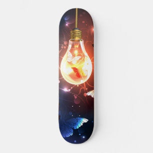 Glowing Light Bulb with Night Butterflies Skateboard