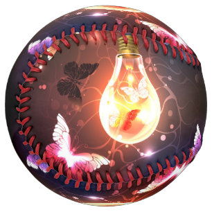 Glowing Light Bulb with Night Butterflies Softball