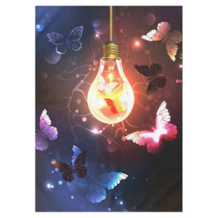 Glowing Light Bulb with Night Butterflies Tablecloth