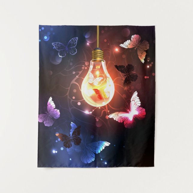 Glowing Light Bulb with Night Butterflies Tapestry (Front)