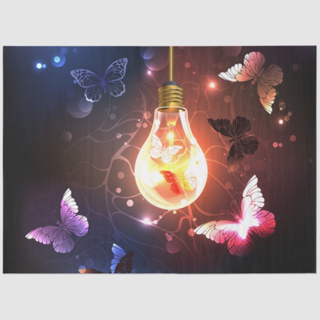 Glowing Light Bulb with Night Butterflies Tissue Paper (Front)