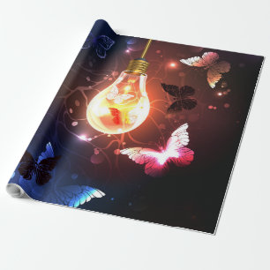 Glowing Light Bulb with Night Butterflies Wrapping Paper