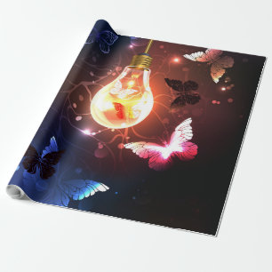 Glowing Light Bulb with Night Butterflies Wrapping Paper