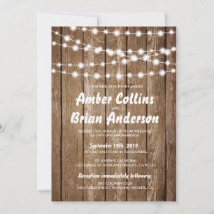 Glowing Lights Rustic Barn Wood Country Wedding Invitation