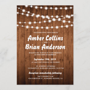 Glowing Lights Rustic Barn Wood Country Wedding Invitation