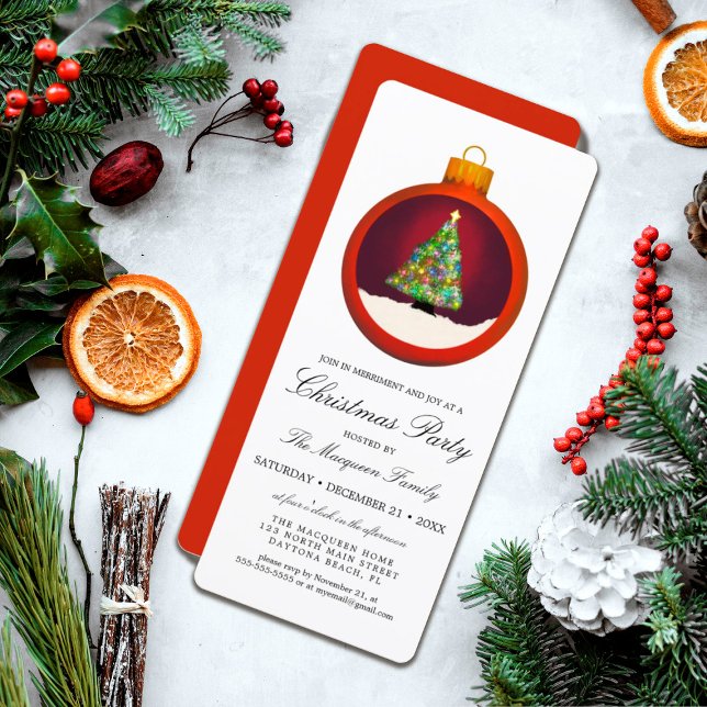 Glowing Lights Tree Ornament Christmas Party Invitation (Creator Uploaded)