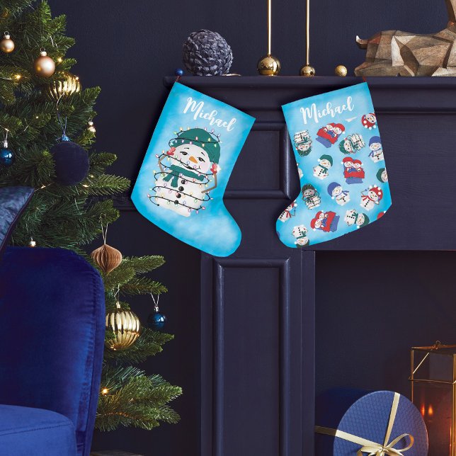 Glowing Lights Winter Wonders Snowman Christmas Large Christmas Stocking (Creator Uploaded)