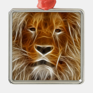 Glowing Lion Portrait Metal Ornament