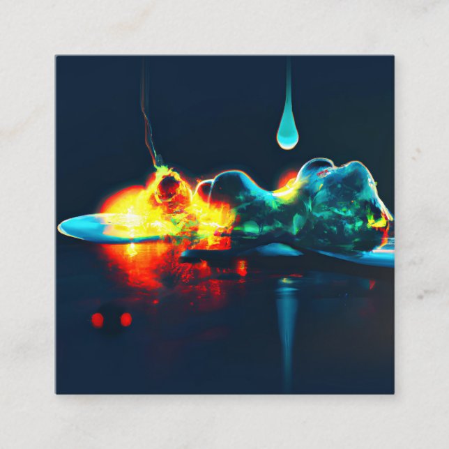 Glowing Liquid Drip Square Business Card (Front)