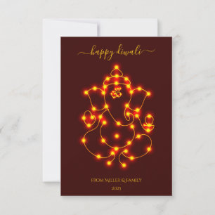Glowing Lord Ganesha Outline of Festival Lights Card