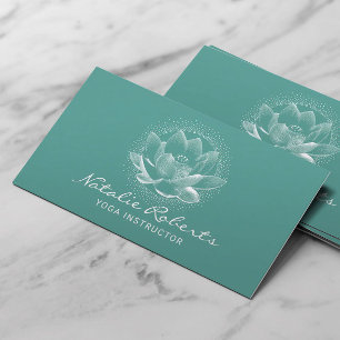 Glowing Lotus Flower Teal Wellness Yoga Instructor Business Card