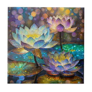 Glowing Lotus Flowers Trio Ceramic Tile