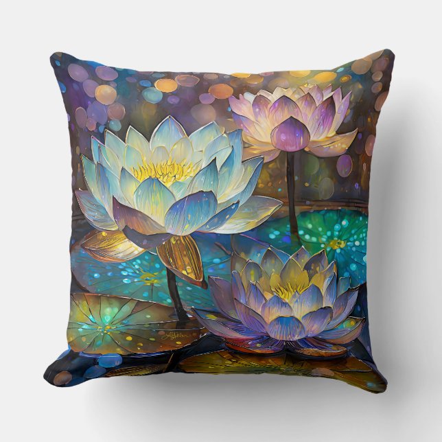Glowing Lotus Flowers Trio Cushion (Front)