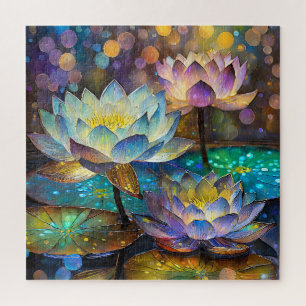 Glowing Lotus Flowers Trio Jigsaw Puzzle