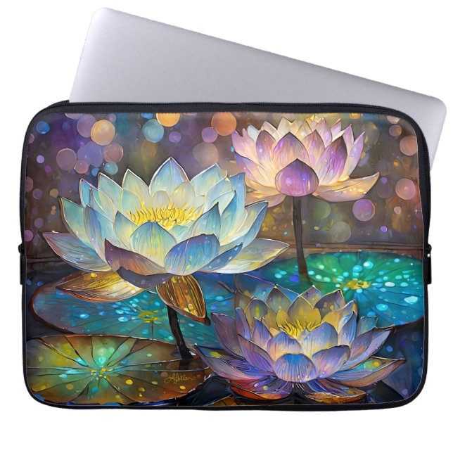 Glowing Lotus Flowers Trio Laptop Sleeve (Front)