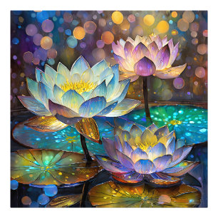 Glowing Lotus Flowers Trio Photo Print