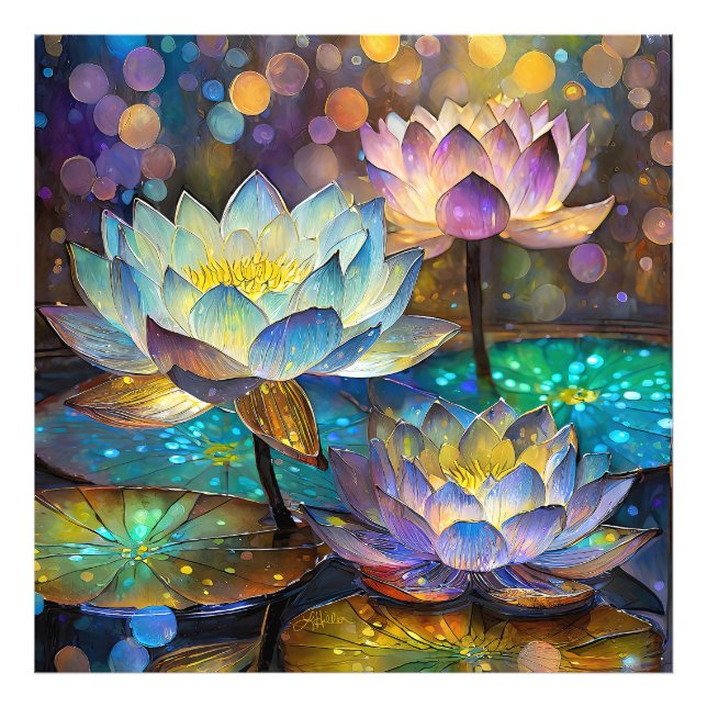 Glowing Lotus Flowers Trio Photo Print (Front)