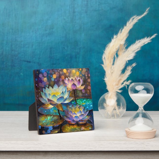 Glowing Lotus Flowers Trio Plaque (Insitu)