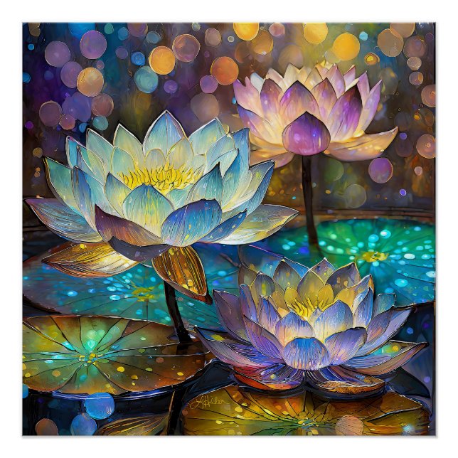 Glowing Lotus Flowers Trio Poster (Front)
