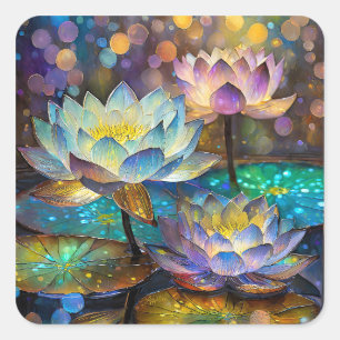 Glowing Lotus Flowers Trio Square Sticker