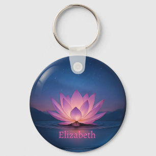 Glowing Lotus Glass Sphere Keychain – Custom Name