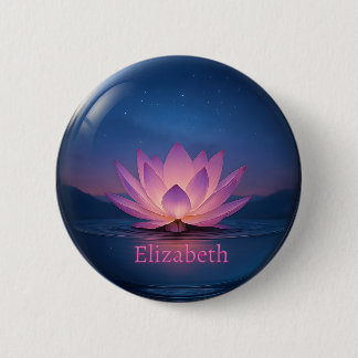 Glowing Lotus Glass Sphere with Custom Name 6 Cm Round Badge