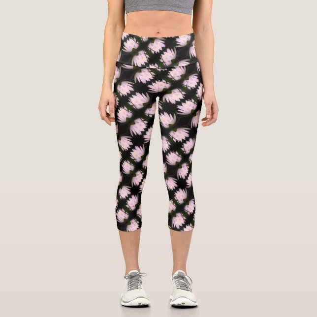 Glowing Lotus Water Lily Flower Pattern      Capri Leggings (Front)