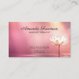 Glowing Lotus with Soft Pink Light Massage Therapy Business Card