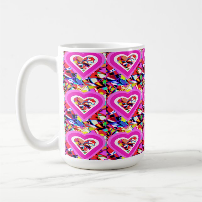 Glowing love hearts on a mosaic pattern coffee mug (Left)